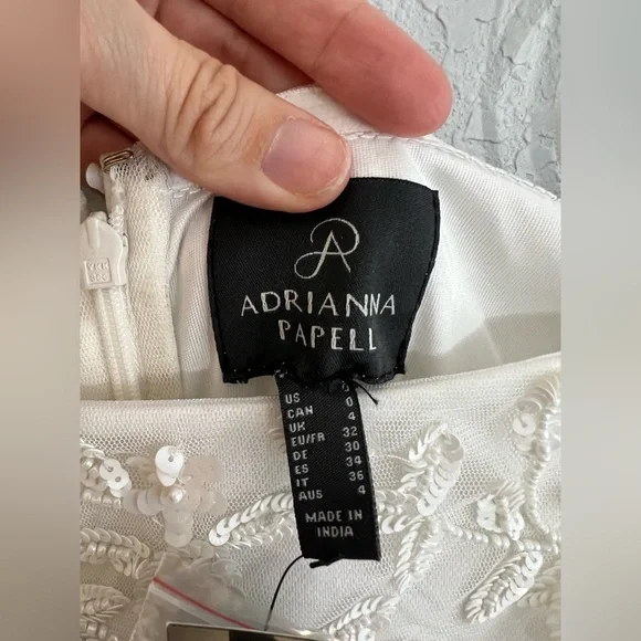 Adrianna Papell Off-Shoulder Sequin Beaded Floral Dress 3/4 Bell Sleeves NWT - Picture 7 of 16